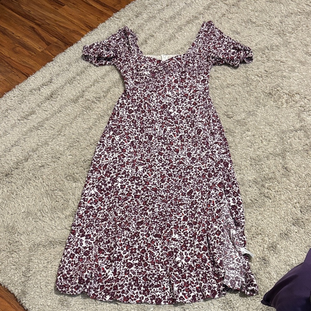 Madewell Floral Sweetheart Midi Dress with puff Sleeves